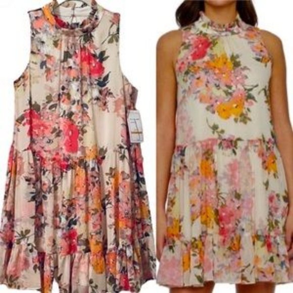 Bleecker 126 Floral Chiffon Babydoll Dress - Picture 1 of 2